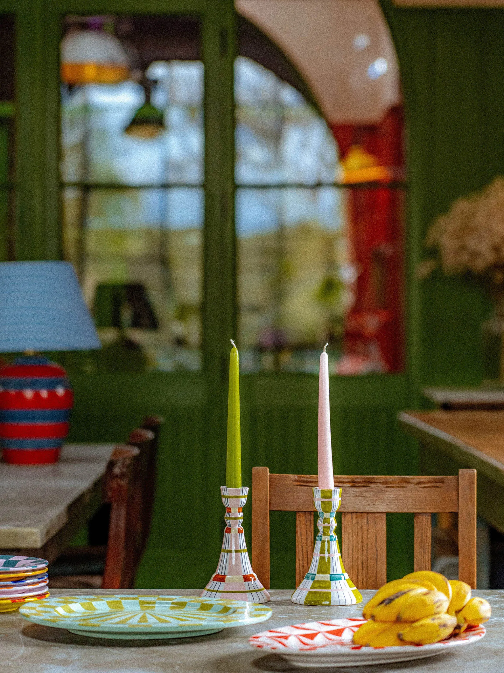 Kente candlestick, green