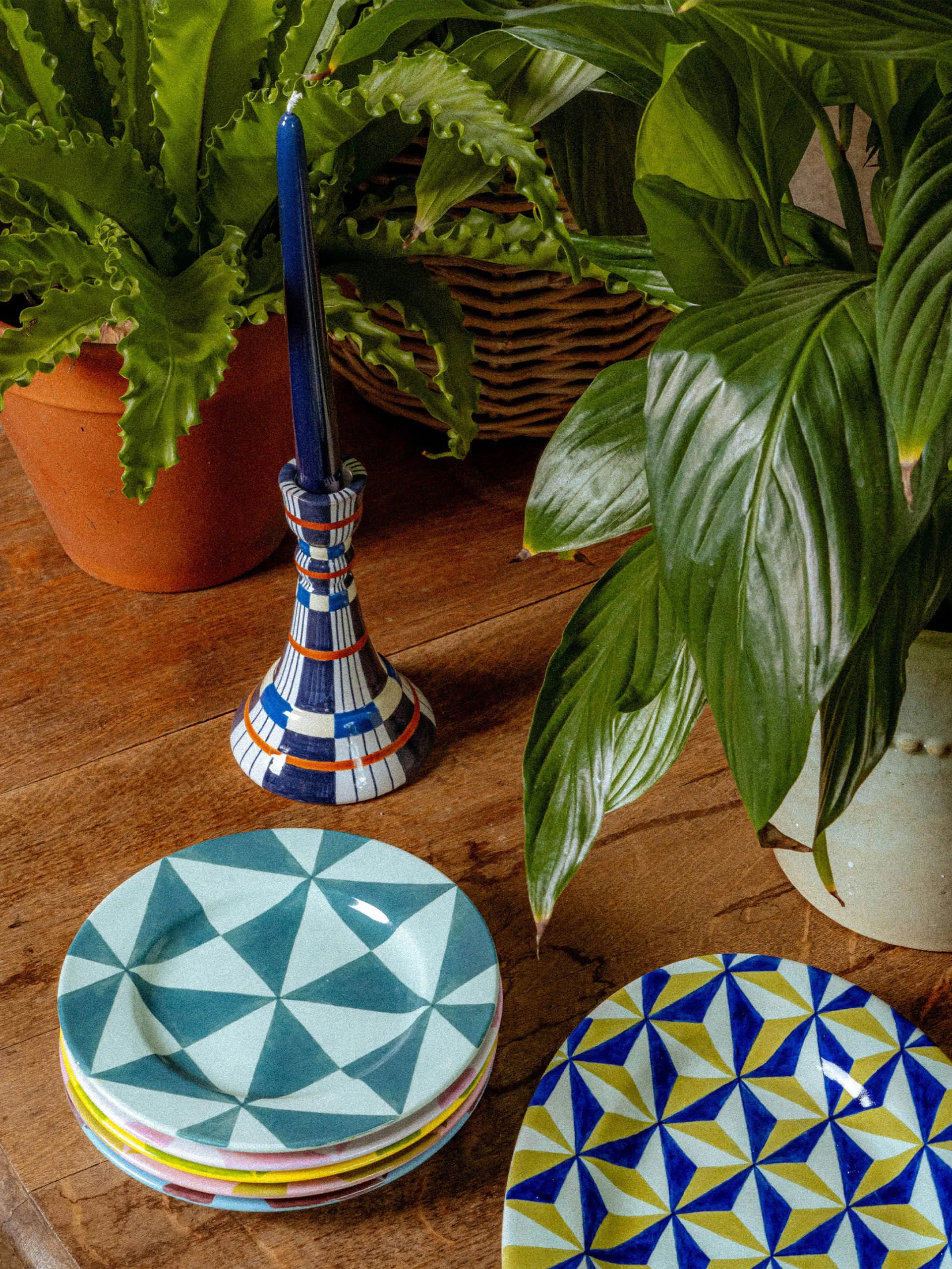 Kente candlestick, indigo