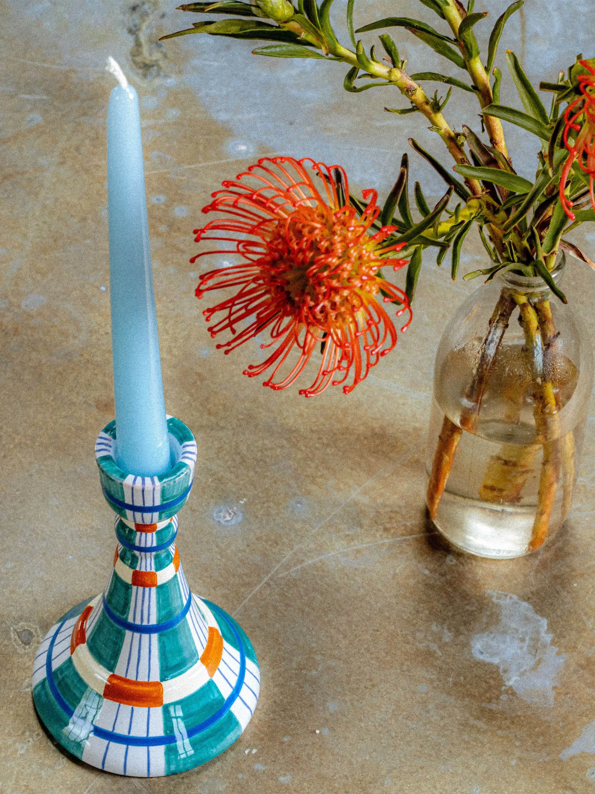 Kente candlestick, turquoise