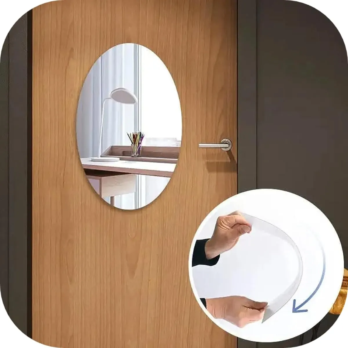 Kriq Oval shape adhesive mirror sticker for wall on tiles bathroom bedroom living room Basin Mirror Bathroom Wall Mirror Stickers unbreakable plastic wall mirror