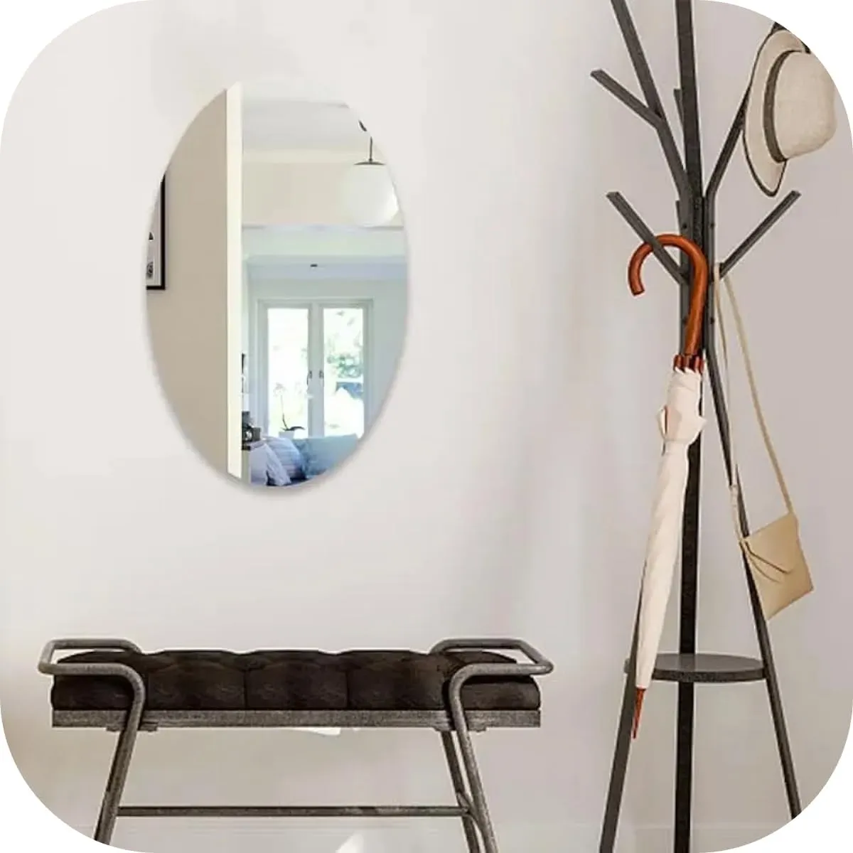 Kriq Oval shape adhesive mirror sticker for wall on tiles bathroom bedroom living room Basin Mirror Bathroom Wall Mirror Stickers unbreakable plastic wall mirror