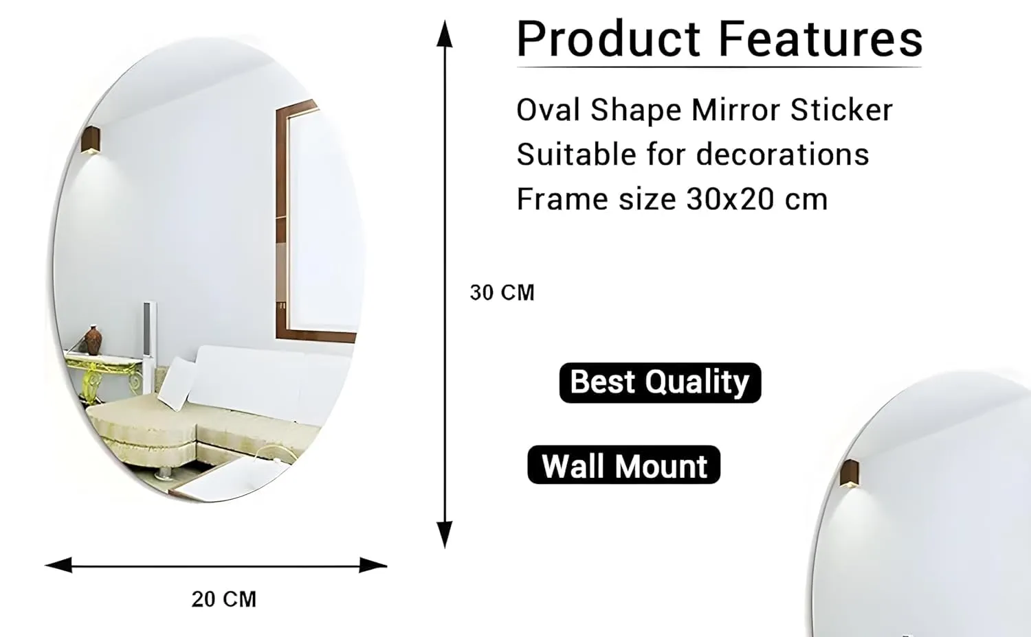 Kriq Oval shape adhesive mirror sticker for wall on tiles bathroom bedroom living room Basin Mirror Bathroom Wall Mirror Stickers unbreakable plastic wall mirror