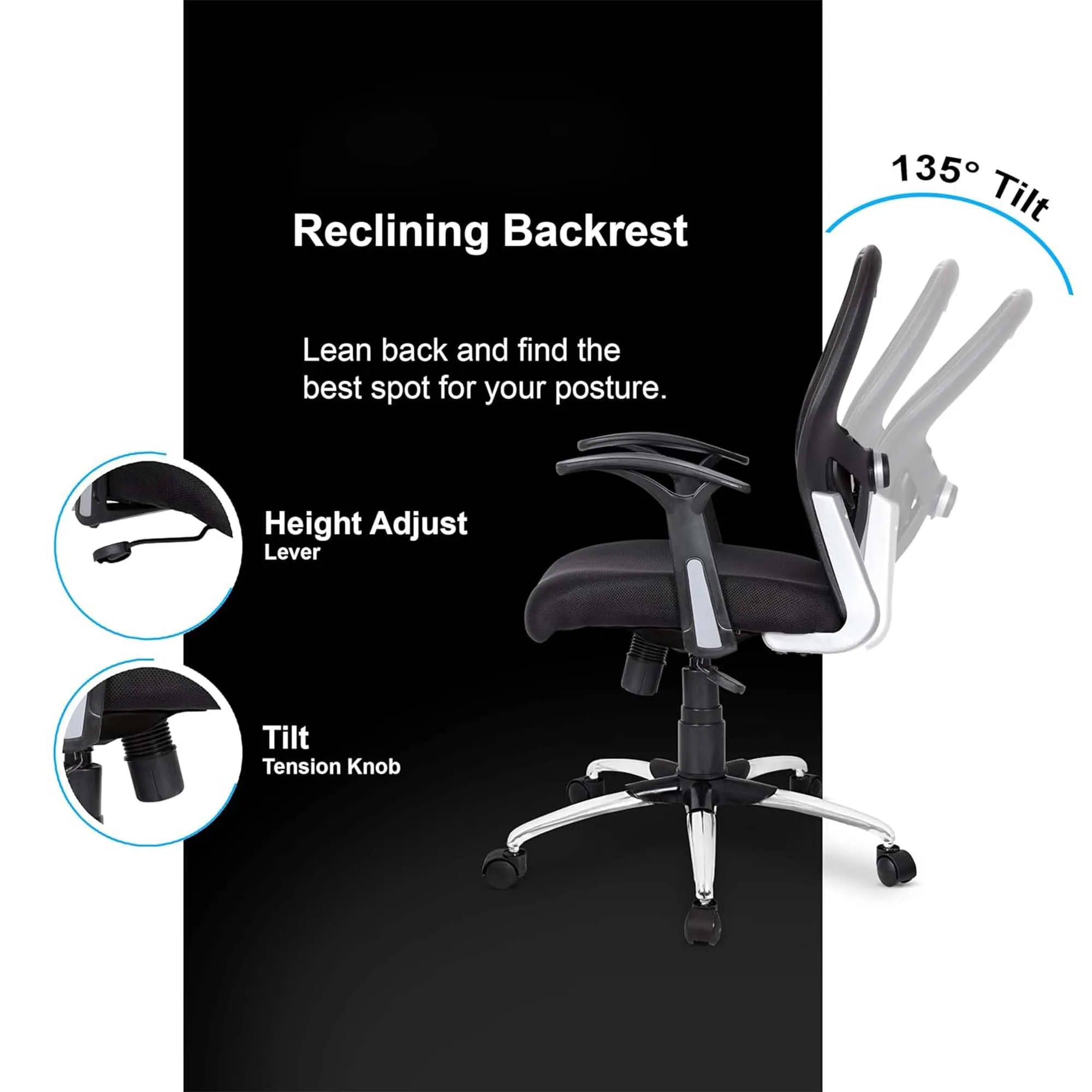 Kuber Industries Ergonomic Office Chairs for Work from Home with Meshback | Comes with Manual Height Adjustable, Armrest Support | Comfy Study Chair for Students with Wheels | Black & Green Seat