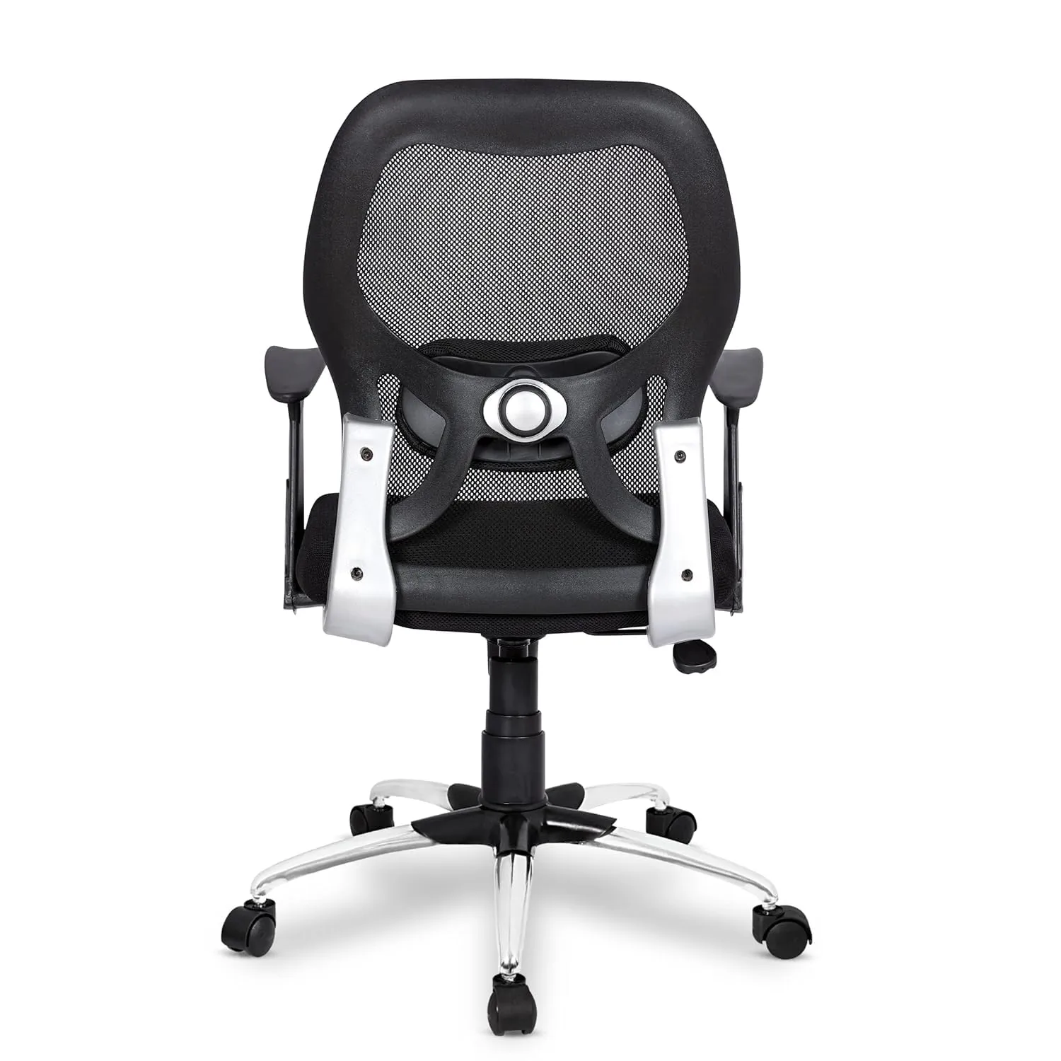 Kuber Industries Ergonomic Office Chairs for Work from Home with Meshback | Comes with Manual Height Adjustable, Armrest Support | Comfy Study Chair for Students with Wheels | Black & Green Seat