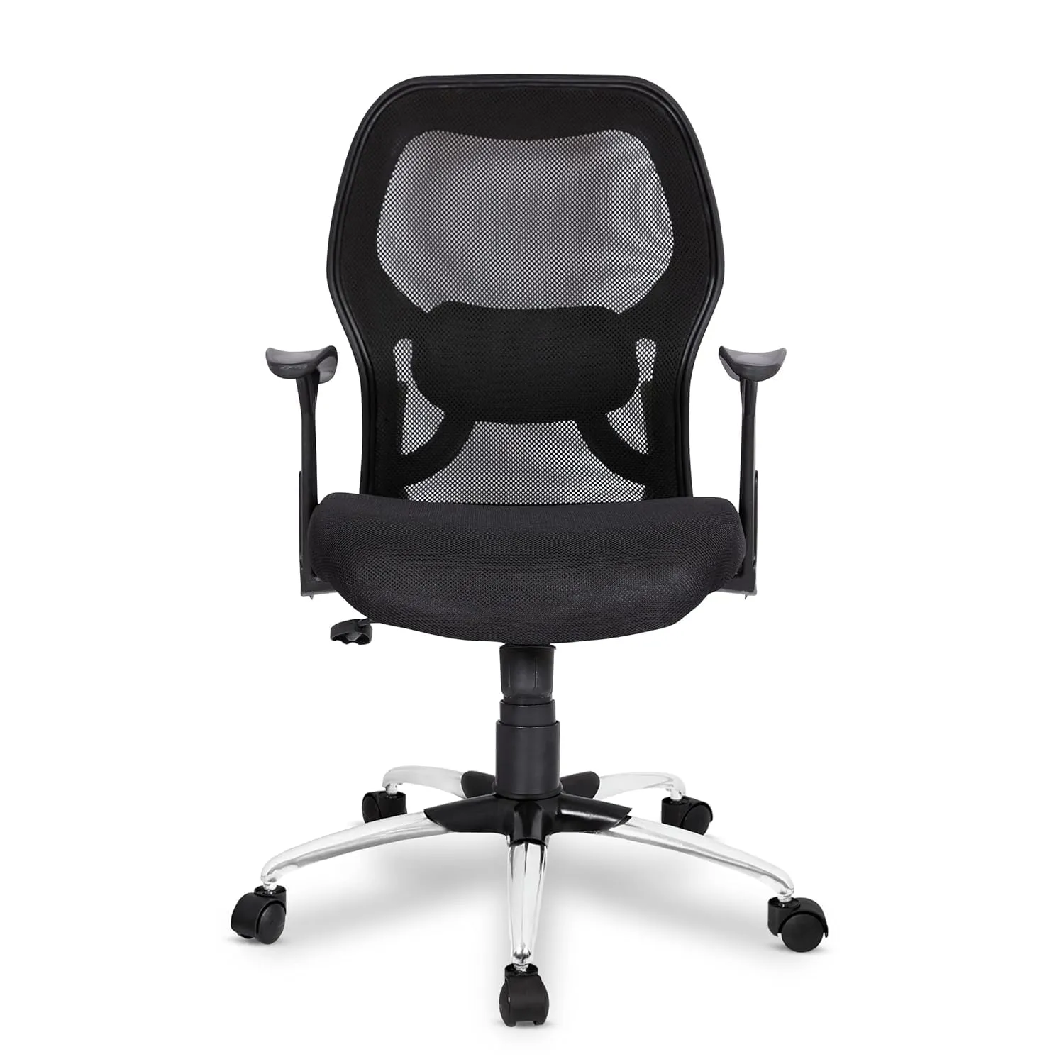 Kuber Industries Ergonomic Office Chairs for Work from Home with Meshback | Comes with Manual Height Adjustable, Armrest Support | Comfy Study Chair for Students with Wheels | Black & Green Seat
