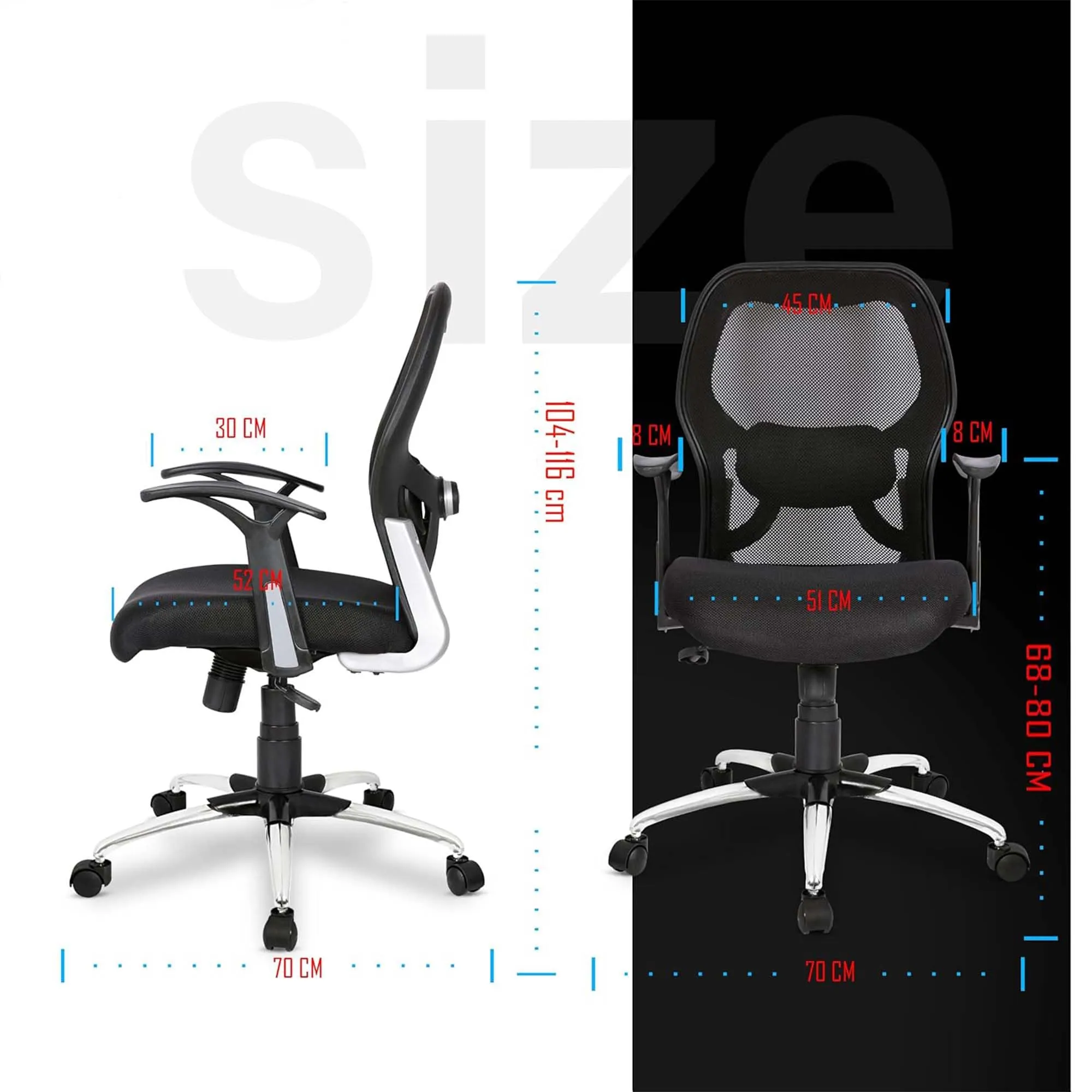 Kuber Industries Ergonomic Office Chairs for Work from Home with Meshback | Comes with Manual Height Adjustable, Armrest Support | Comfy Study Chair for Students with Wheels | Black & Green Seat