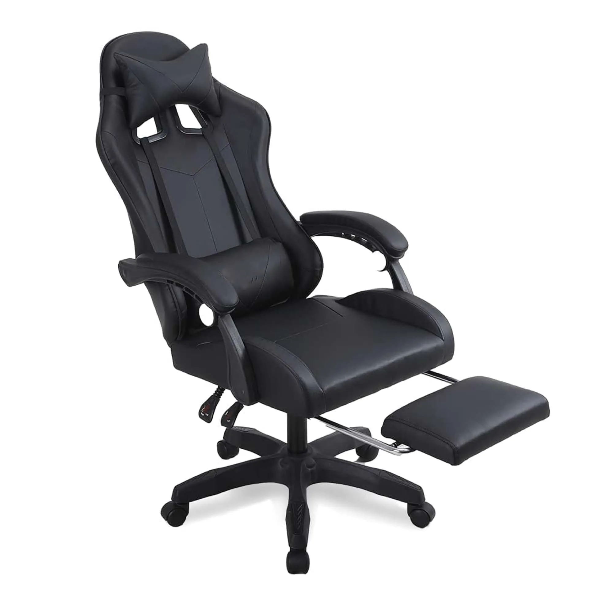 Kuber Industries Ergonomic PC Gaming Chairs with Wheels | Comes with Headrest, Lumbar Support Cushions & Footrest | Comfortable Chair for Long Sitting & Back Pain Relief | 2023-6F-BLK-Black