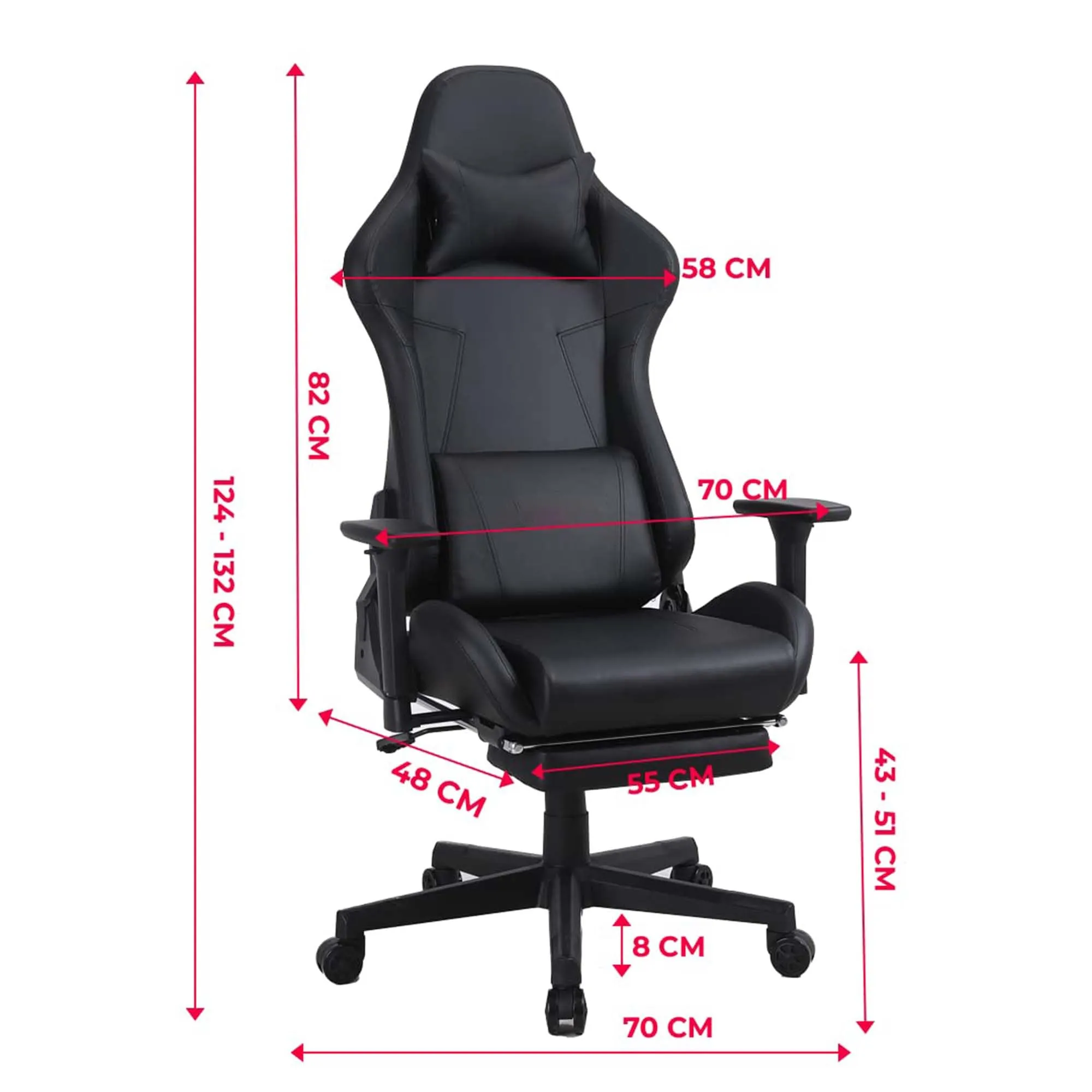 Kuber Industries Ergonomic PC Gaming Chairs with Wheels | Comes with Headrest, Lumbar Support Cushions & Footrest | Comfortable Chair for Long Sitting & Back Pain Relief | WC2022-1F-BLU-Blue