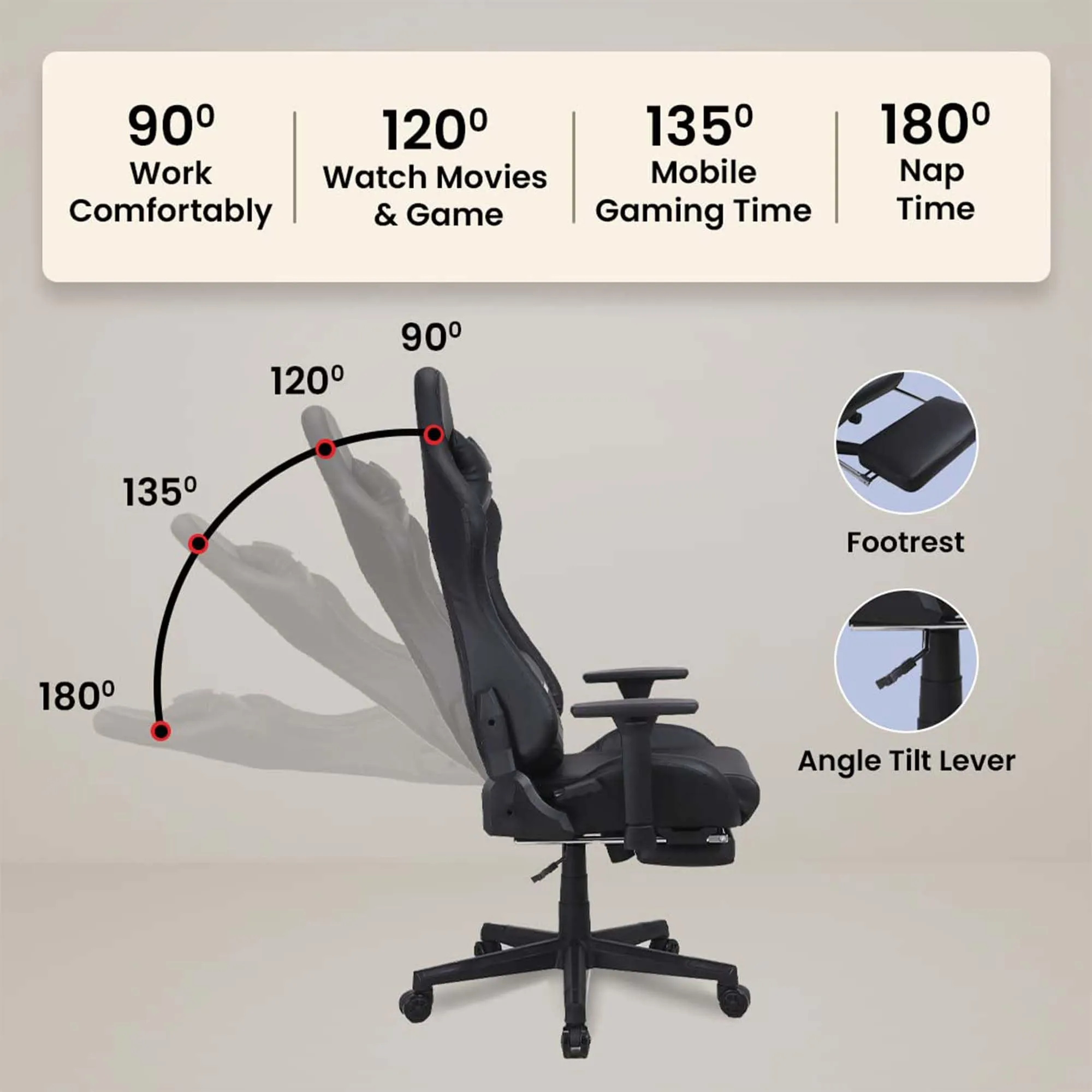 Kuber Industries Ergonomic PC Gaming Chairs with Wheels | Comes with Headrest, Lumbar Support Cushions & Footrest | Comfortable Chair for Long Sitting & Back Pain Relief | WC2022-1F-BLU-Blue