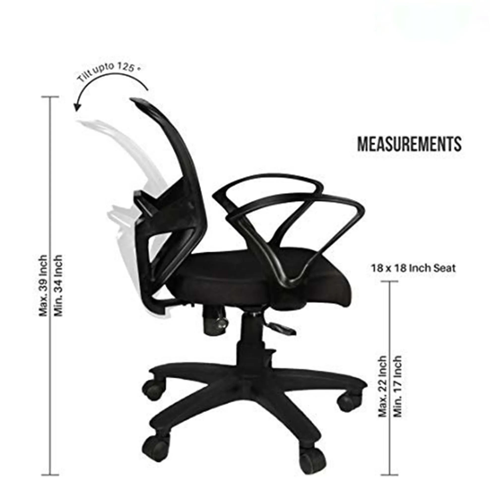 Kuber Industries Ergonomic Revolving Office Chairs for Work from Home | Comes with Manual Height Adjustable & Armrest Support | Comfy Study Chair for Students with Wheels | Black