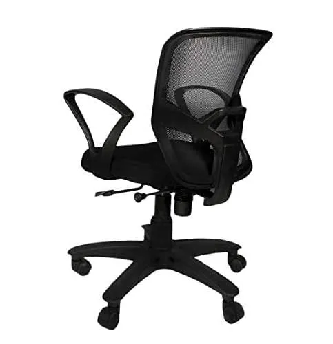 Kuber Industries Ergonomic Revolving Office Chairs for Work from Home | Comes with Manual Height Adjustable & Armrest Support | Comfy Study Chair for Students with Wheels | Black