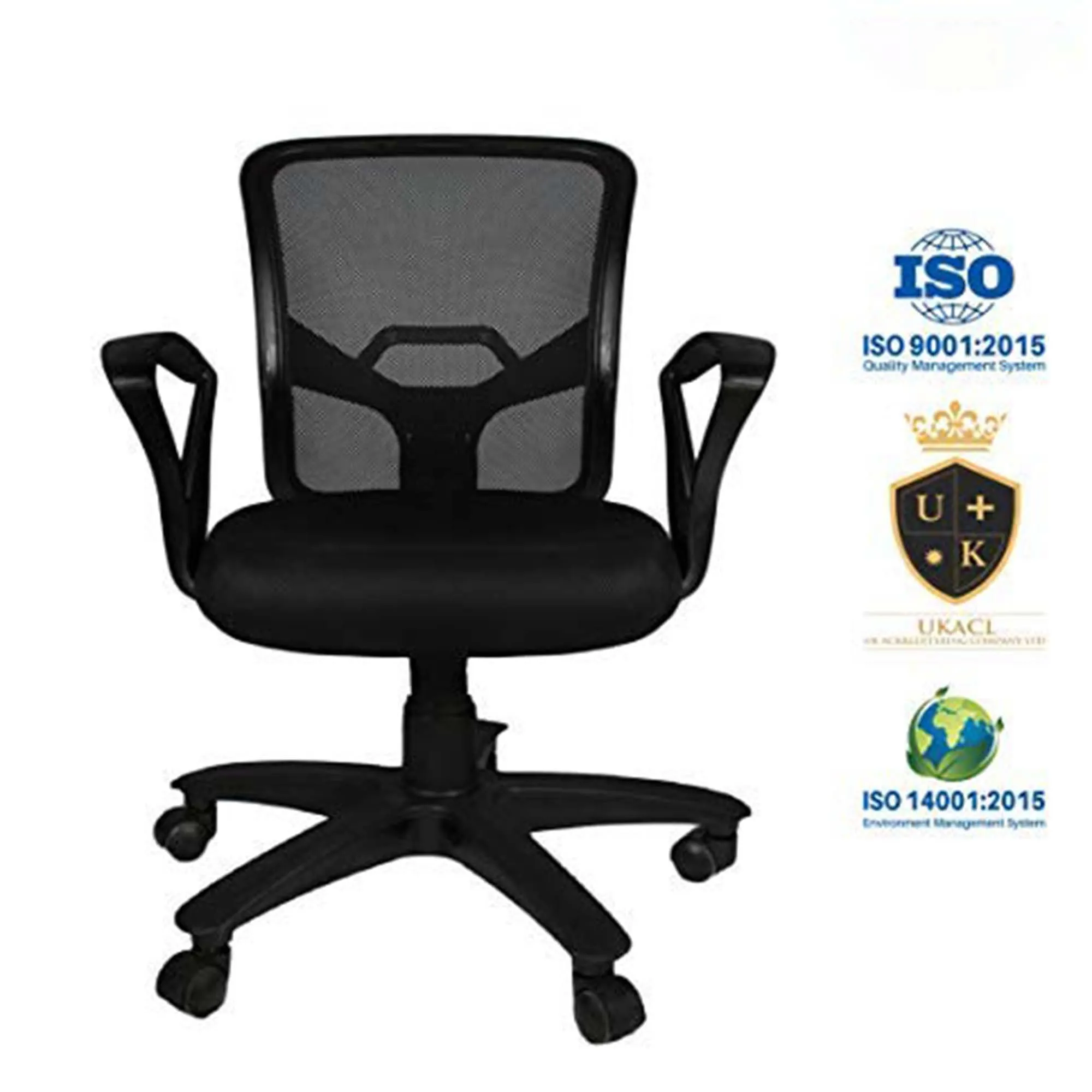 Kuber Industries Ergonomic Revolving Office Chairs for Work from Home | Comes with Manual Height Adjustable & Armrest Support | Comfy Study Chair for Students with Wheels | Black