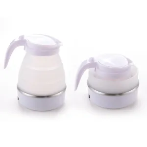 Kuber Industries Pack of 4 Foldable Electric Kettle 600 ML|Silicone Body With 304-Stainless Steel Base|Leak Proof Design|Multipurpose Portable Electric Kettle for Travel, Office & Home|600W|White