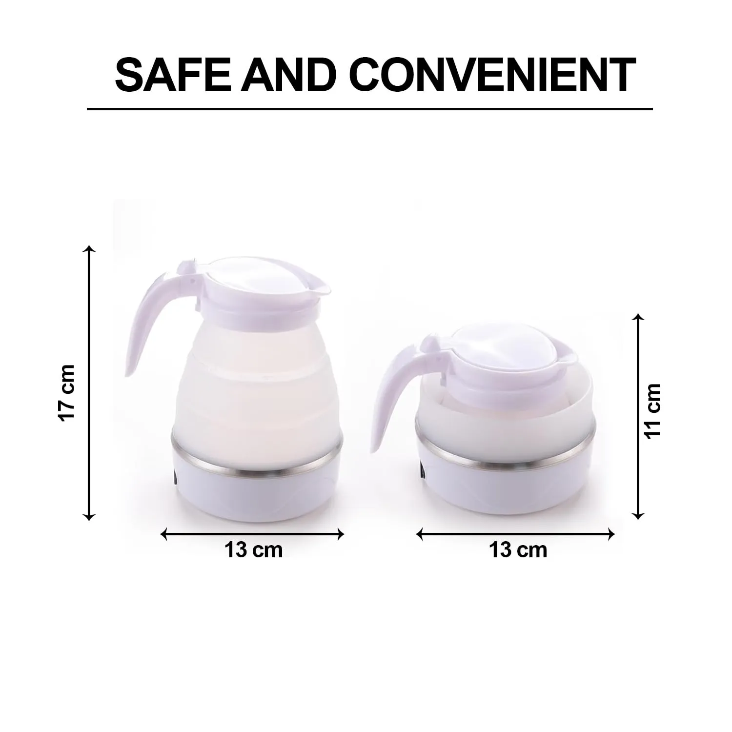Kuber Industries Pack of 4 Foldable Electric Kettle 600 ML|Silicone Body With 304-Stainless Steel Base|Leak Proof Design|Multipurpose Portable Electric Kettle for Travel, Office & Home|600W|White