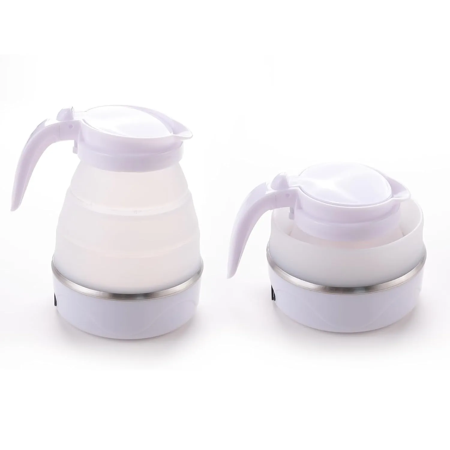 Kuber Industries Pack of 4 Foldable Electric Kettle 600 ML|Silicone Body With 304-Stainless Steel Base|Leak Proof Design|Multipurpose Portable Electric Kettle for Travel, Office & Home|600W|White