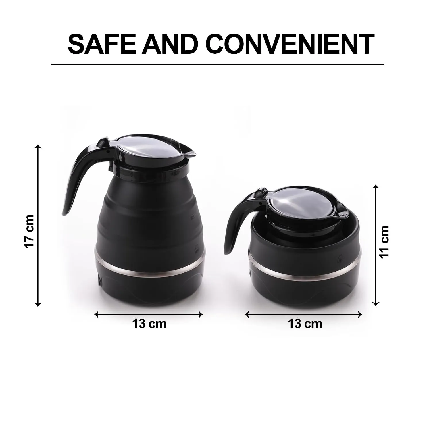 Kuber Industries Pack of 6 Foldable Electric Kettle 600 ML|Silicone Body With 304-Stainless Steel Base|Leak Proof Design|Multipurpose Portable Electric Kettle for Travel, Office & Home|600W|Black