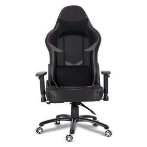 Kuber Industries Revolving Ergonomic PC Gaming Chairs with Wheels | Comes with Headrest, Lumbar Support Cushions & Footrest | Comfortable Chair for Long Sitting & Back Pain Relief | Black & Grey