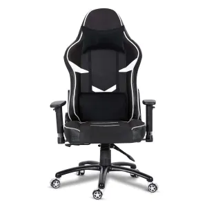 Kuber Industries Revolving Ergonomic PC Gaming Chairs with Wheels | Comes with Headrest, Lumbar Support Cushions & Footrest | Comfortable Chair for Long Sitting & Back Pain Relief | Black & White