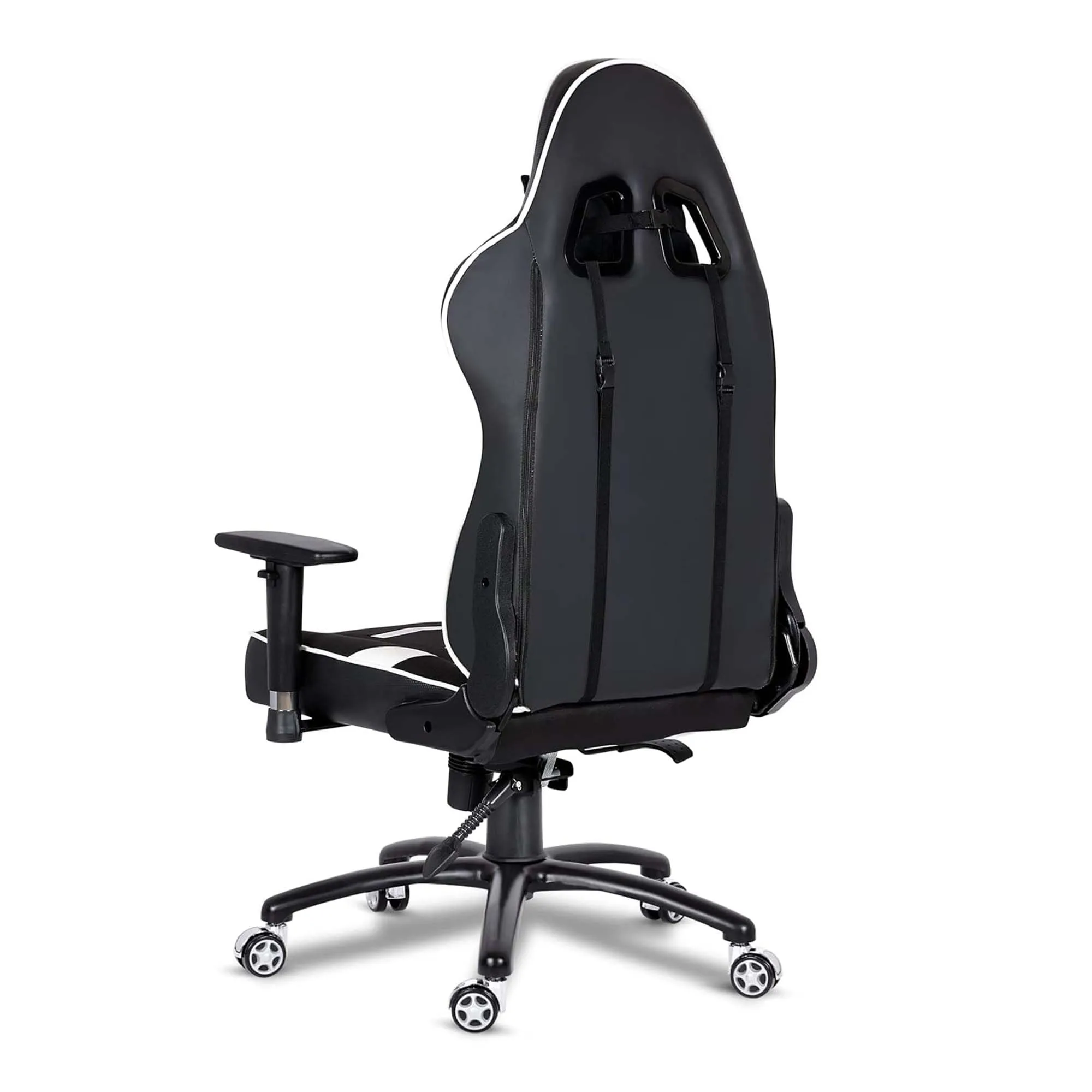 Kuber Industries Revolving Ergonomic PC Gaming Chairs with Wheels | Comes with Headrest, Lumbar Support Cushions & Footrest | Comfortable Chair for Long Sitting & Back Pain Relief | Black & White
