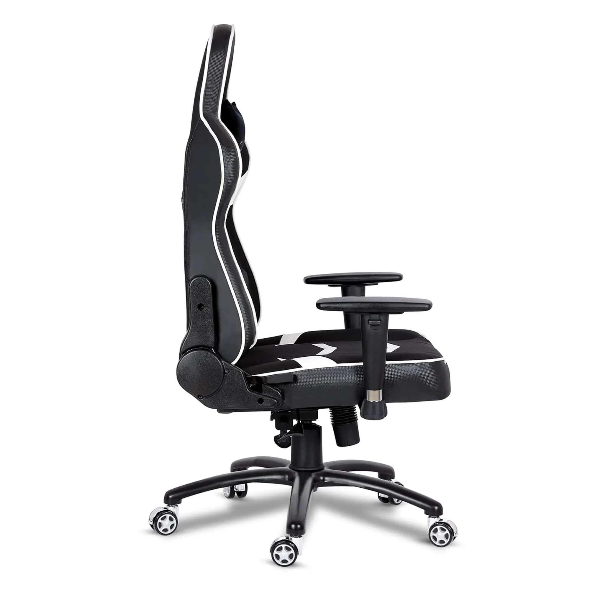 Kuber Industries Revolving Ergonomic PC Gaming Chairs with Wheels | Comes with Headrest, Lumbar Support Cushions & Footrest | Comfortable Chair for Long Sitting & Back Pain Relief | Black & White