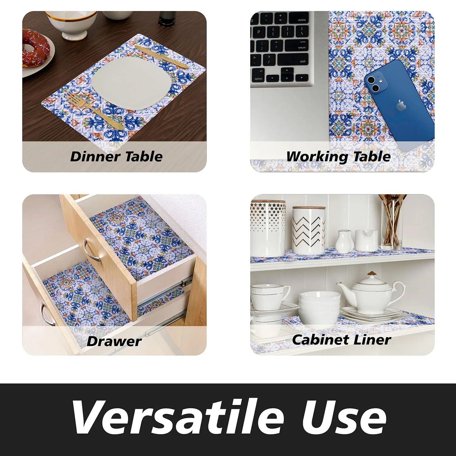 Kuber Industries Shelf Liner | Kitchen Cabinet Shelf Protector | Kitchen Liners for Cabinets and Drawers | Drawer Liner Mat | Flower Star Shelf Liner Roll | Cabinet Mat | 5 MTR | Pack of 2 | Blue