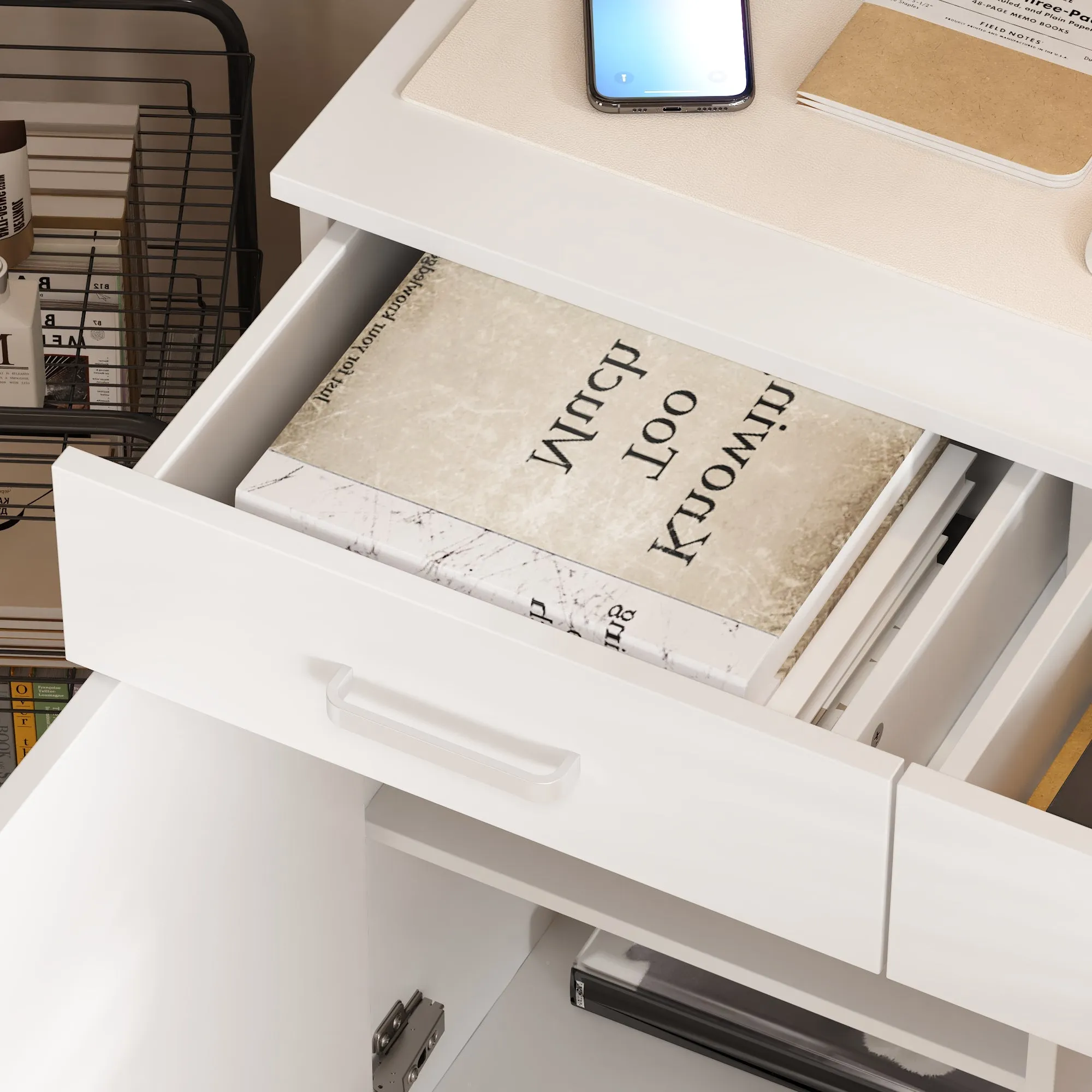 L-Shaped Computer Desk With 55.1'' W Bookcase And Elevating Table