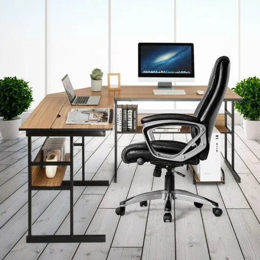 L-Shaped Computer Desk with Tiltable Tabletop-Walnut - Color: Walnut