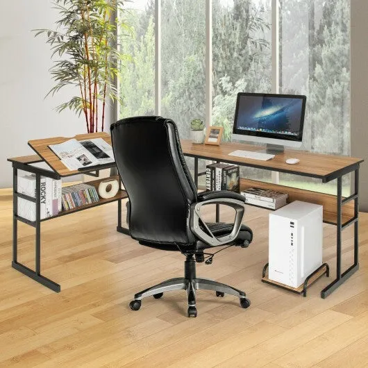 L-Shaped Computer Desk with Tiltable Tabletop-Walnut - Color: Walnut