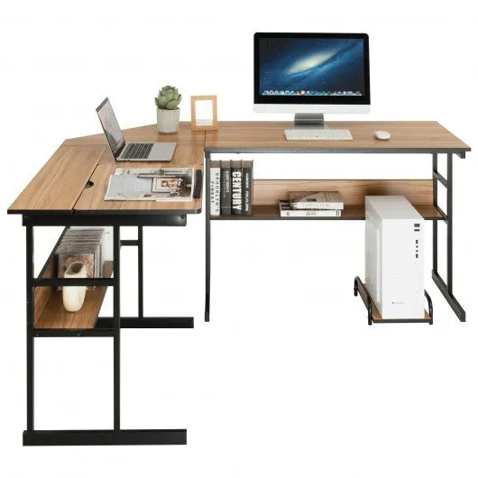 L-Shaped Computer Desk with Tiltable Tabletop-Walnut - Color: Walnut