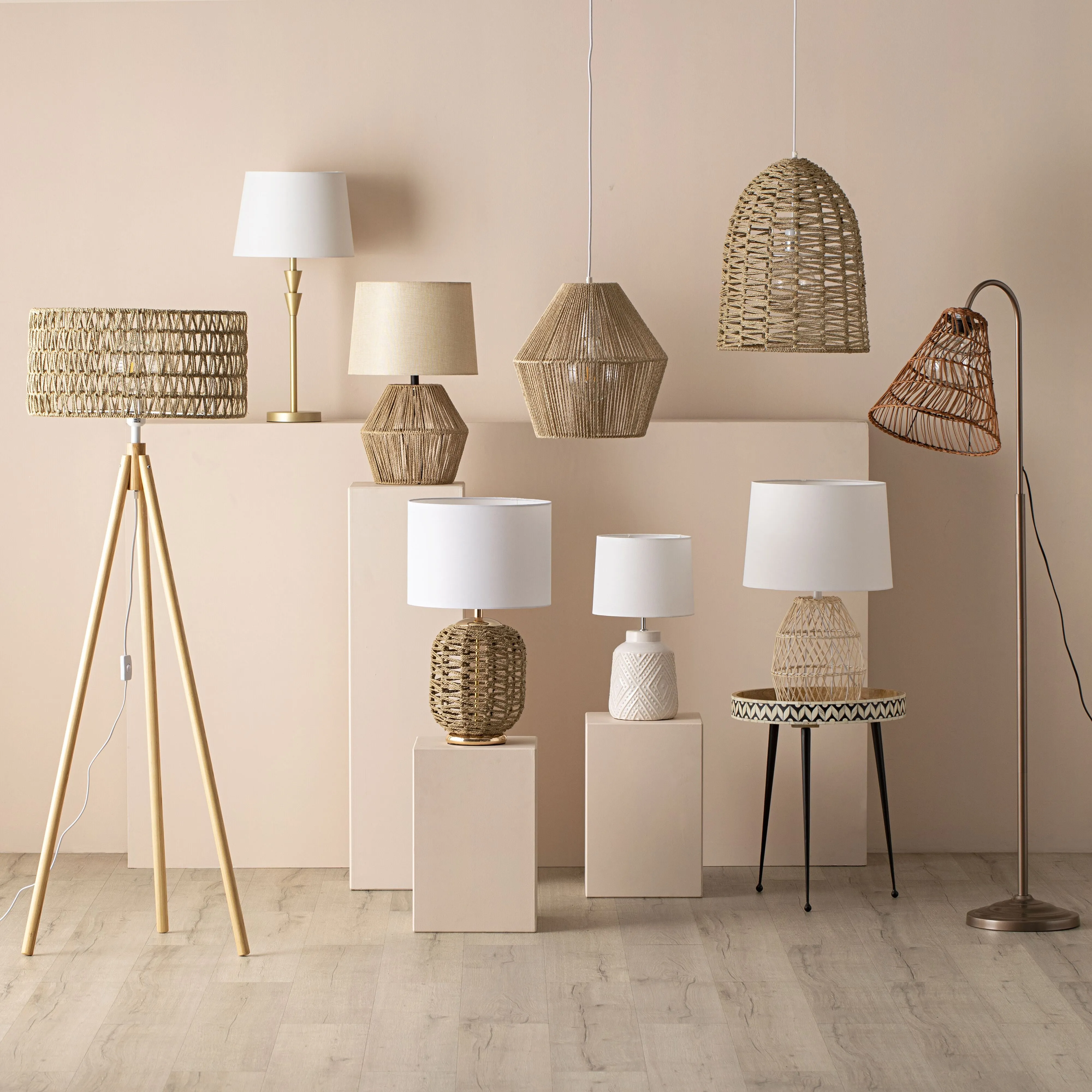 Lareina Rattan Woven Bell Shade Floor Lamp 150x40cm