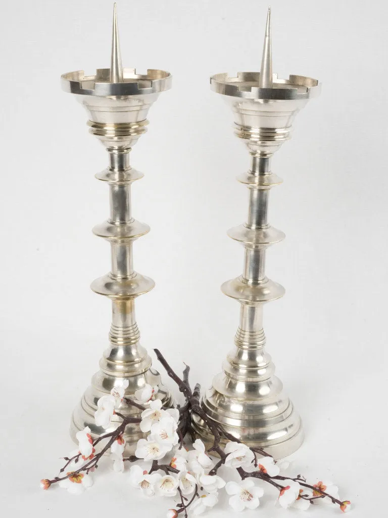 Large pair of French silver-plate "pique cierge" candlesticks 22½"