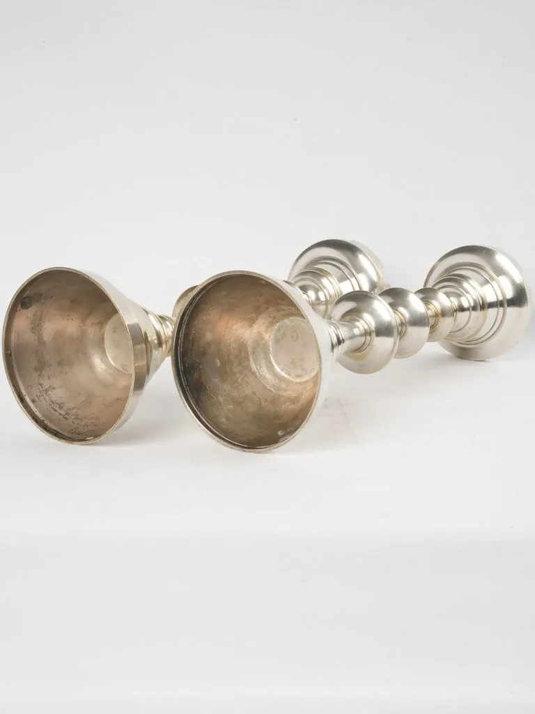 Large pair of French silver-plate "pique cierge" candlesticks 22½"