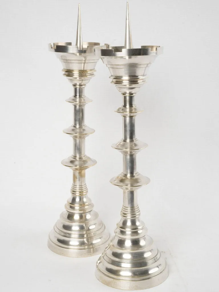 Large pair of French silver-plate "pique cierge" candlesticks 22½"