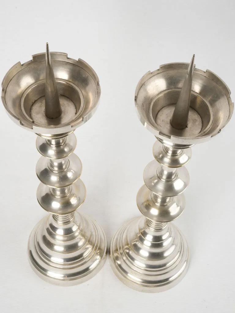 Large pair of French silver-plate "pique cierge" candlesticks 22½"
