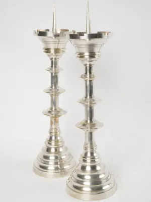 Large pair of French silver-plate "pique cierge" candlesticks 22½"