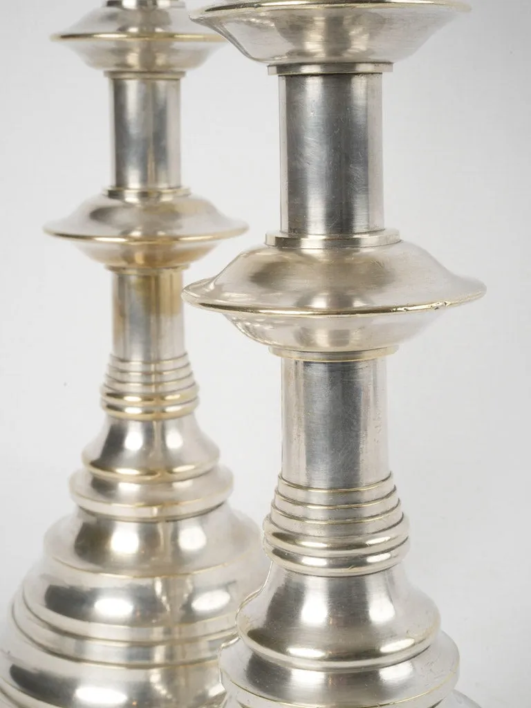 Large pair of French silver-plate "pique cierge" candlesticks 22½"
