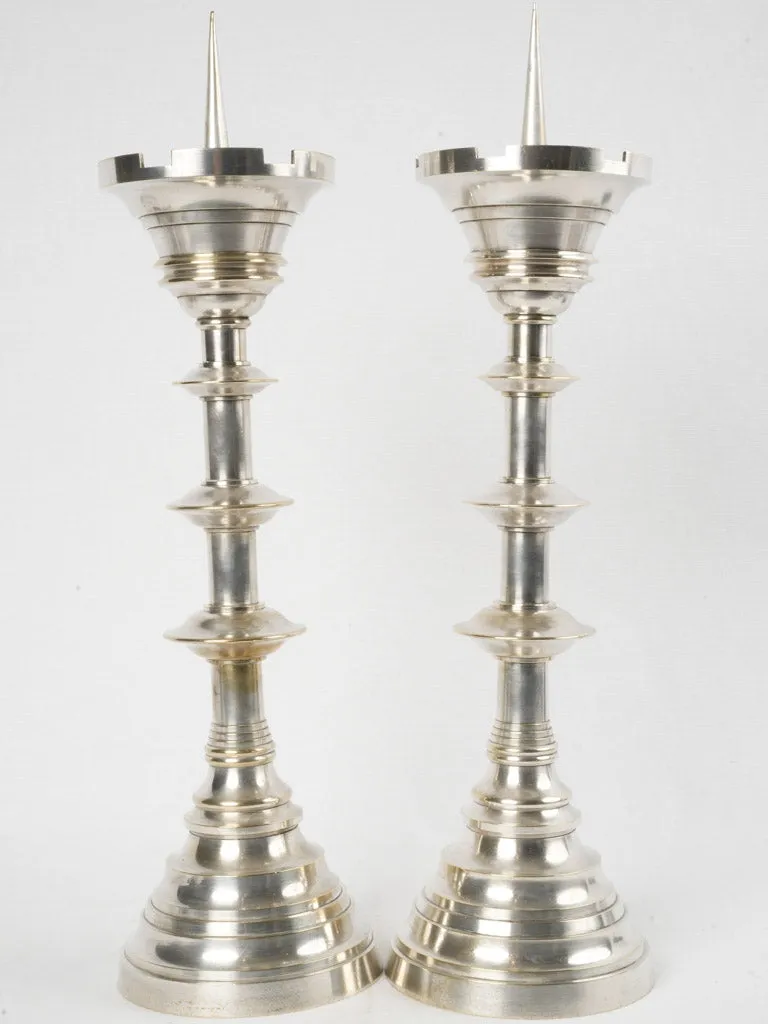 Large pair of French silver-plate "pique cierge" candlesticks 22½"