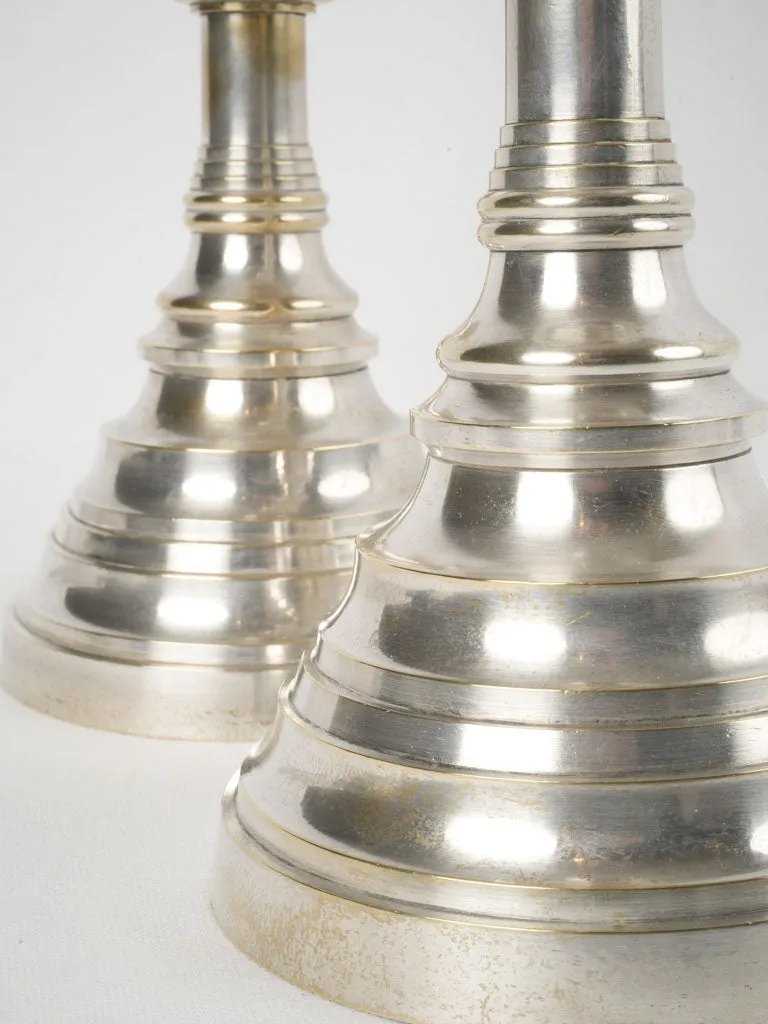 Large pair of French silver-plate "pique cierge" candlesticks 22½"