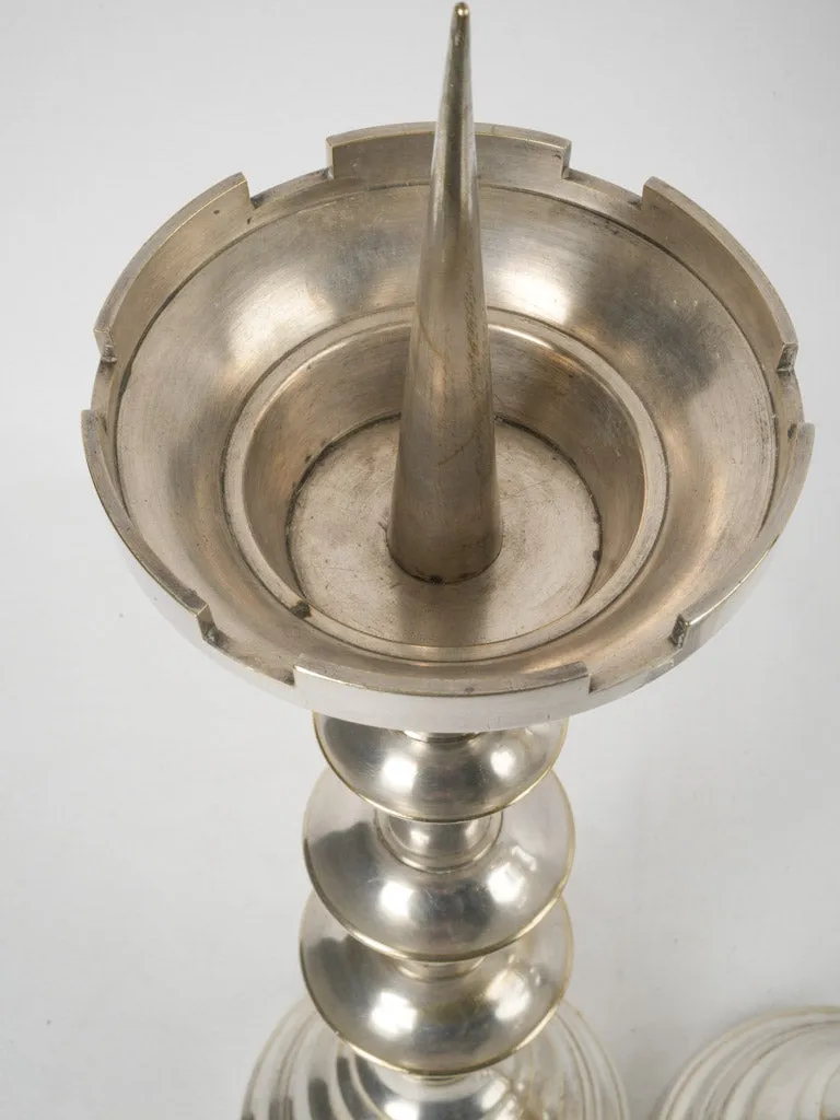 Large pair of French silver-plate "pique cierge" candlesticks 22½"