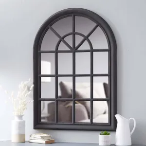 Large Rustic Wooden Arch Window Mirror - Dark Grey ***Clearance***