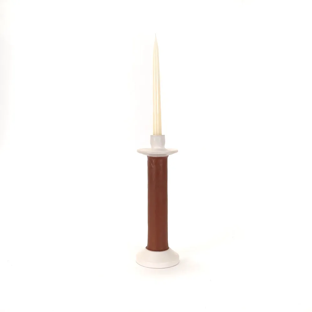 Leather-Wrapped Taper Candle Holder