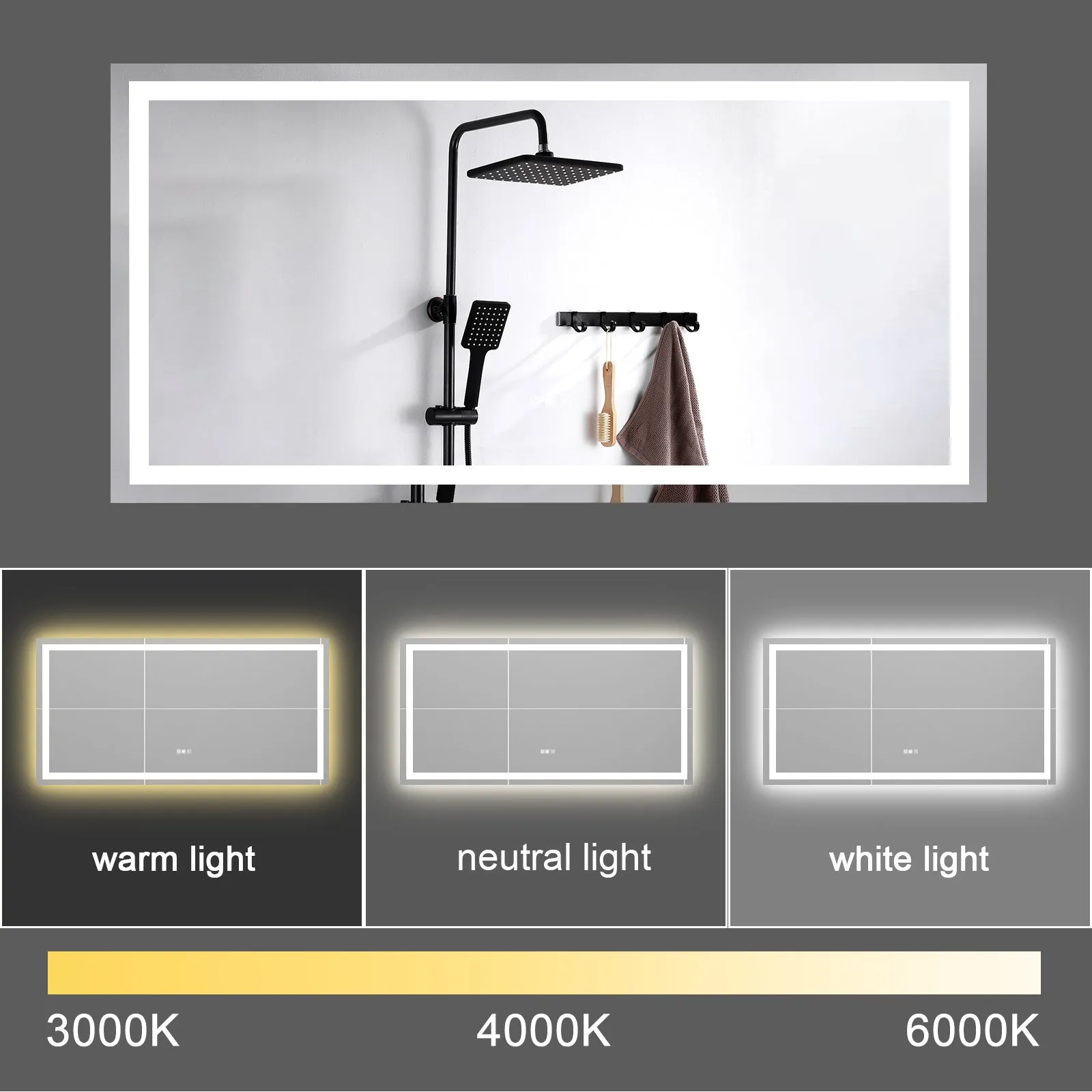LED Bathroom Mirror 72x36  Inch with lights, anti-Fog & Dimming Led Bathroom Vanity Mirror