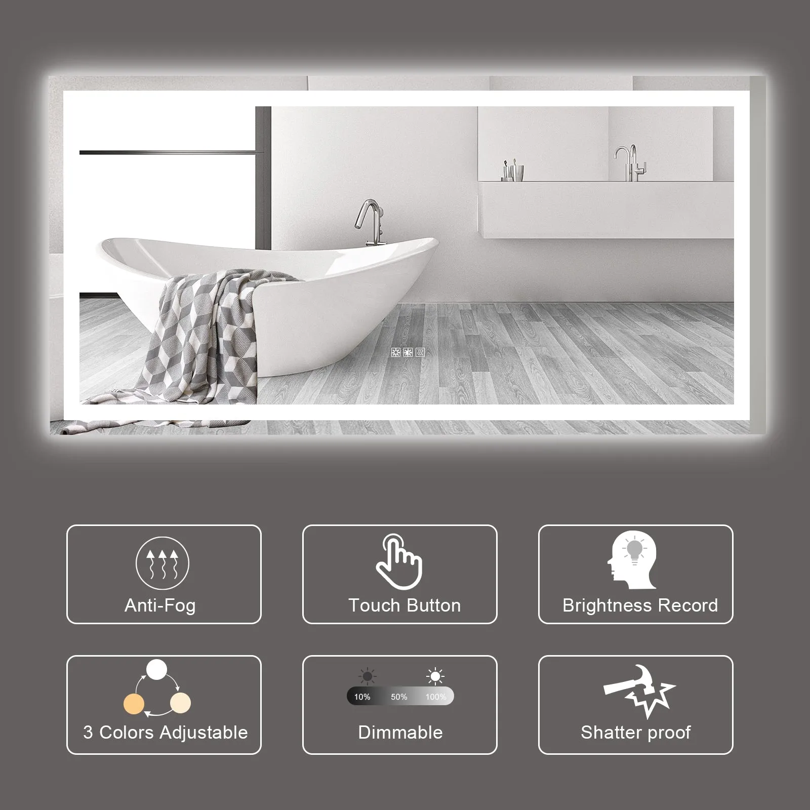 LED Bathroom Mirror 72x36  Inch with lights, anti-Fog & Dimming Led Bathroom Vanity Mirror