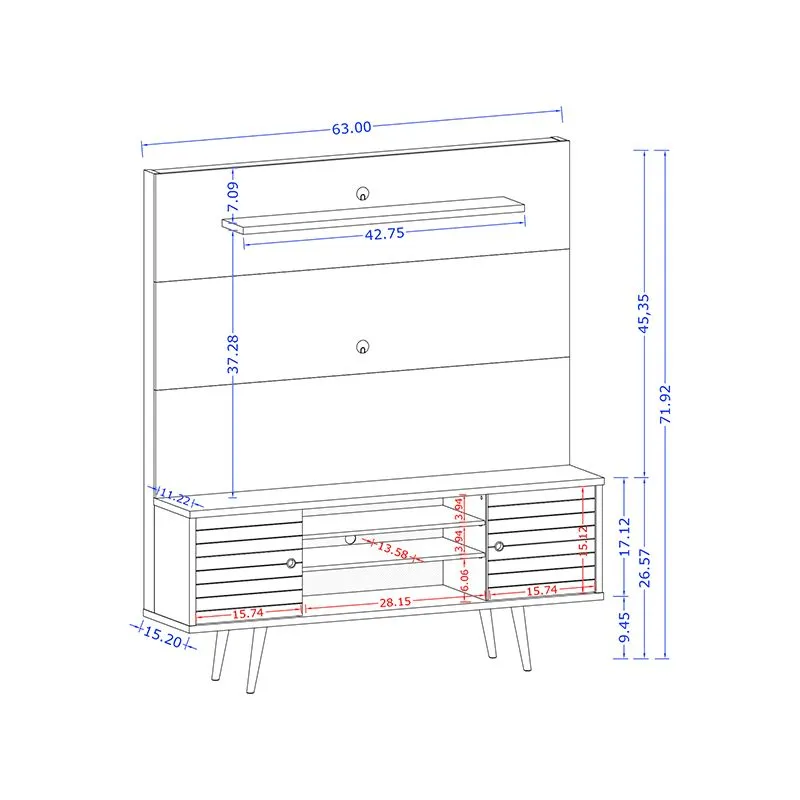Liberty 63" Freestanding Entertainment Center with Overhead shelf in White and 3D Brown Prints
