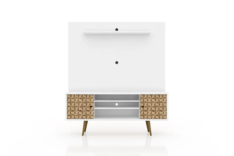 Liberty 63" Freestanding Entertainment Center with Overhead shelf in White and 3D Brown Prints