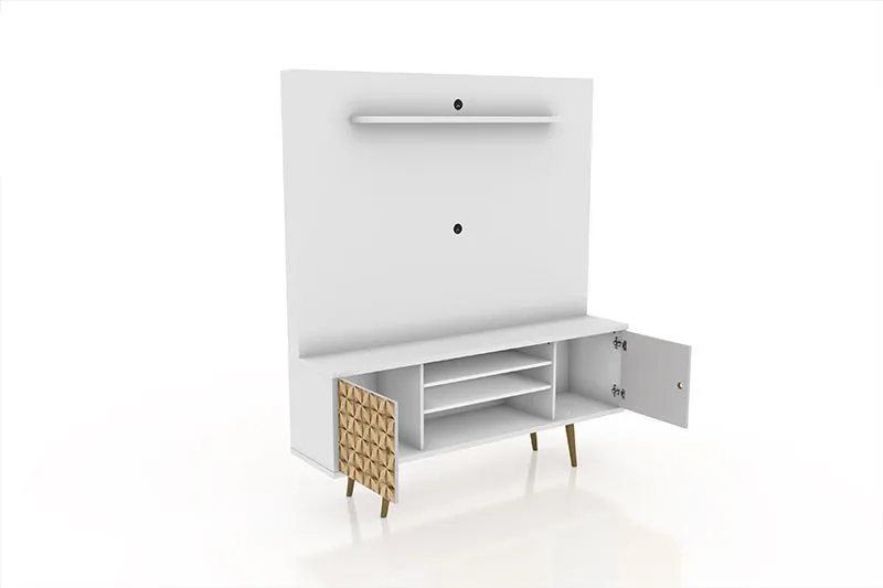 Liberty 63" Freestanding Entertainment Center with Overhead shelf in White and 3D Brown Prints