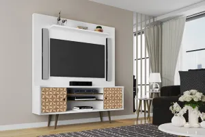 Liberty 63" Freestanding Entertainment Center with Overhead shelf in White and 3D Brown Prints