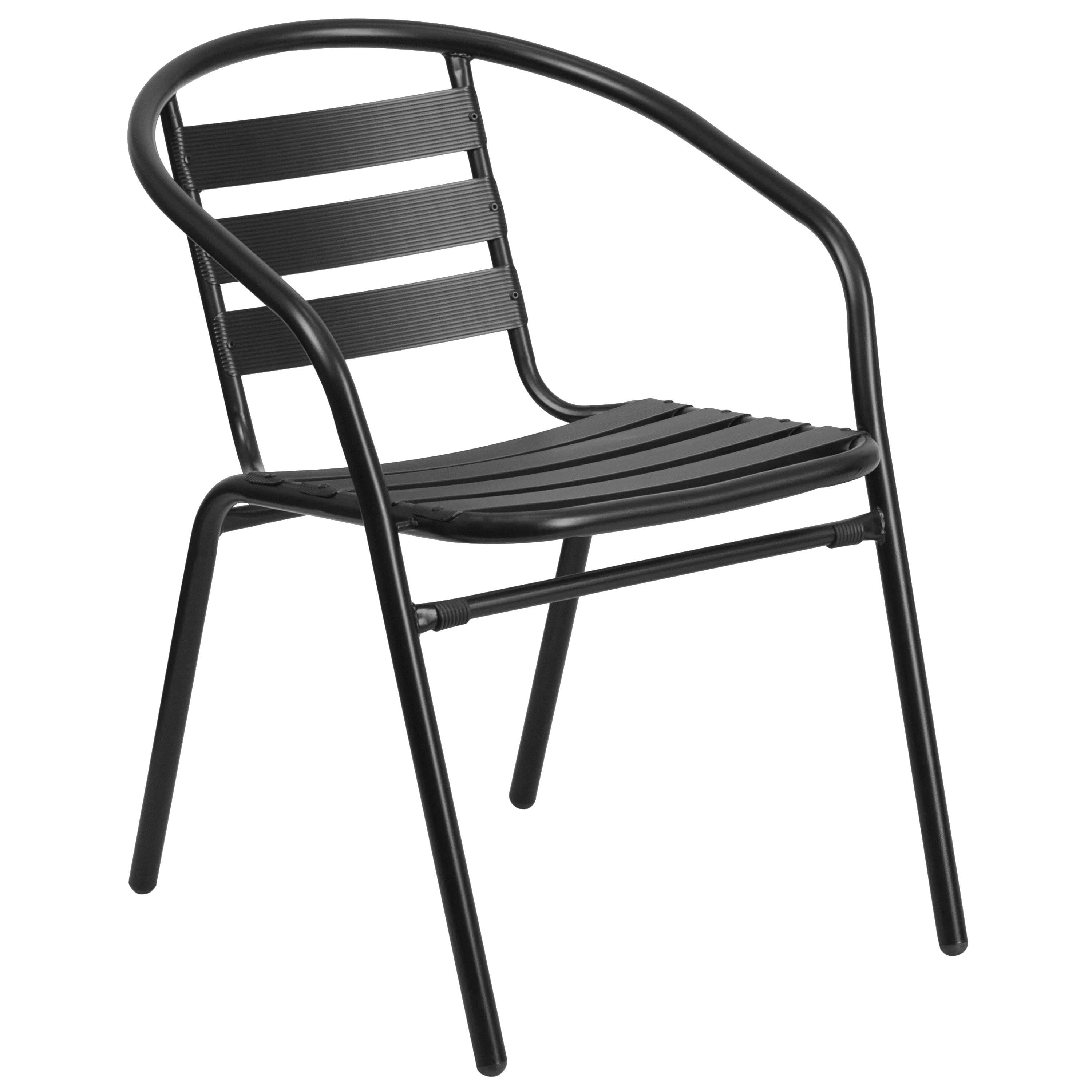 Lila 5 Piece Commercial Outdoor Patio Dining Set with Tempered Glass Patio Table with Umbrella Hole and 4 Triple Slat Chairs