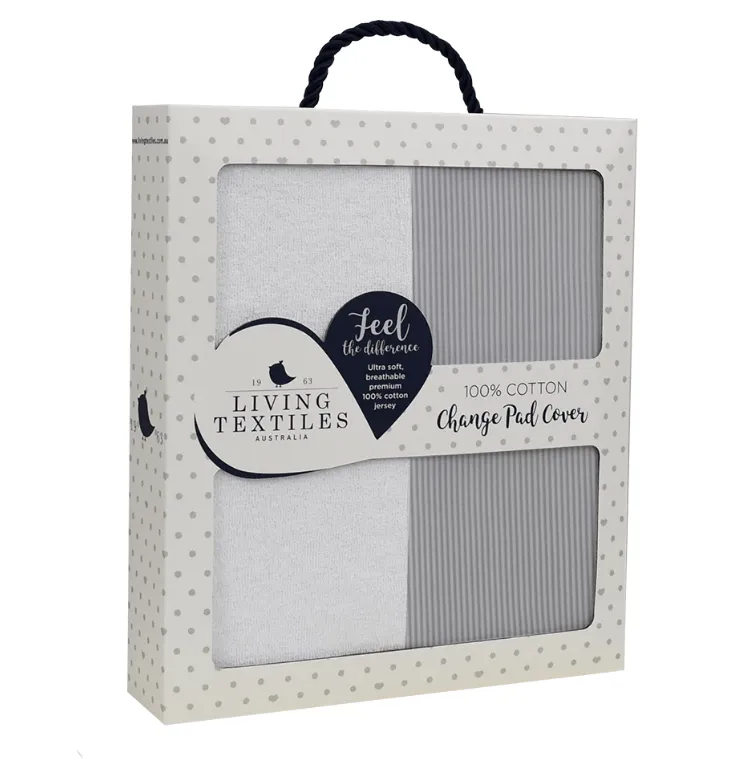 Living Textiles Jersey Change Pad Cover - Grey Stripe / Towelling
