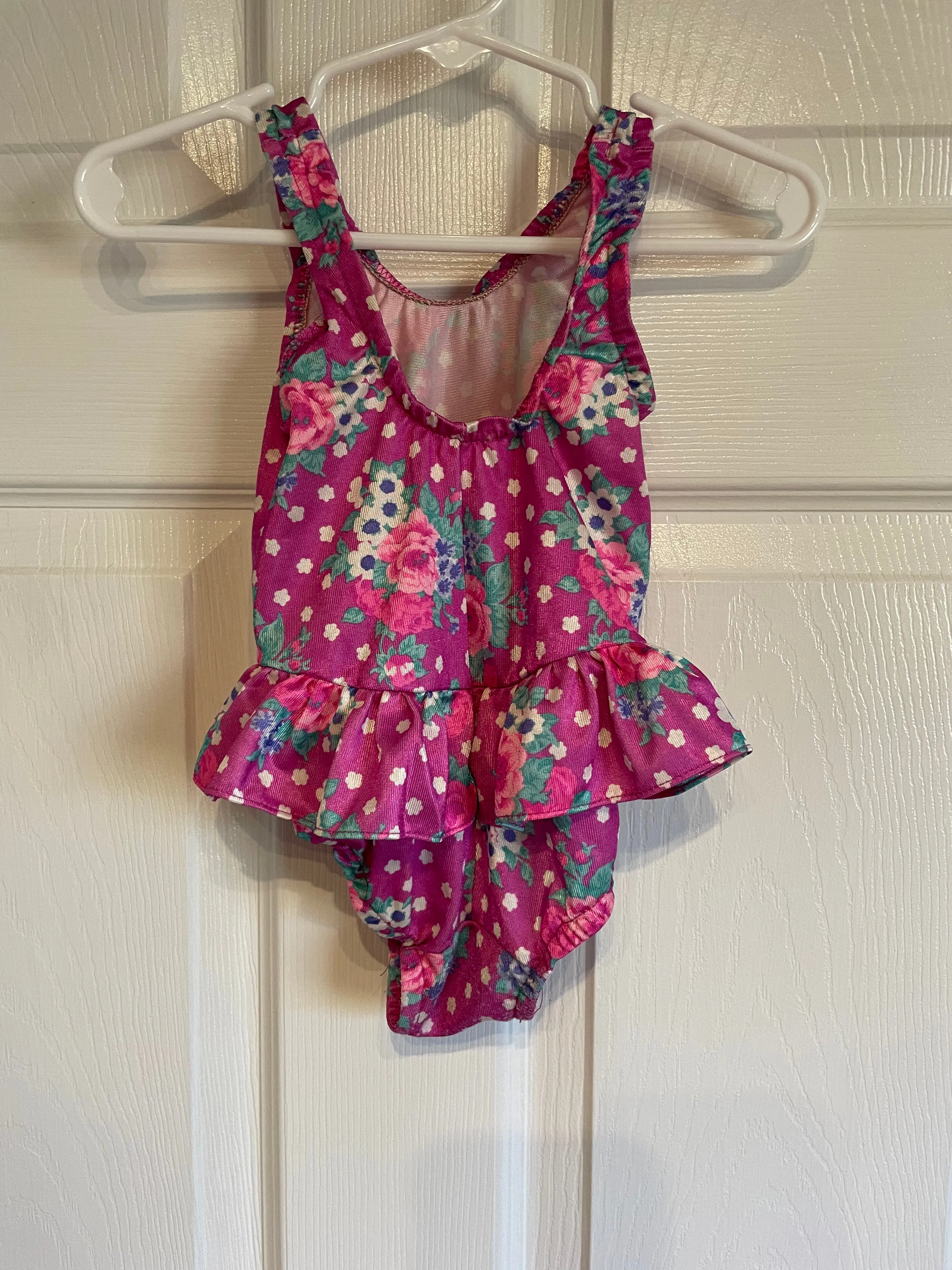 <€€ Baby Girl Toddler 12-18 Months Summer Spring Pink  & Purple One Piece Swimsuit Vintage